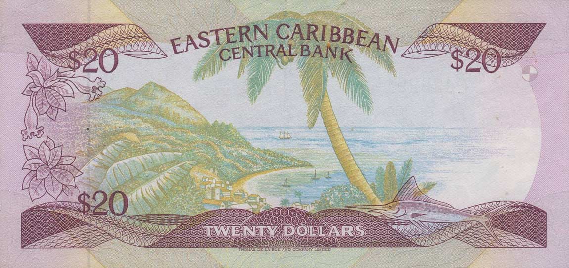 Back of East Caribbean States p24l1: 20 Dollars from 1988