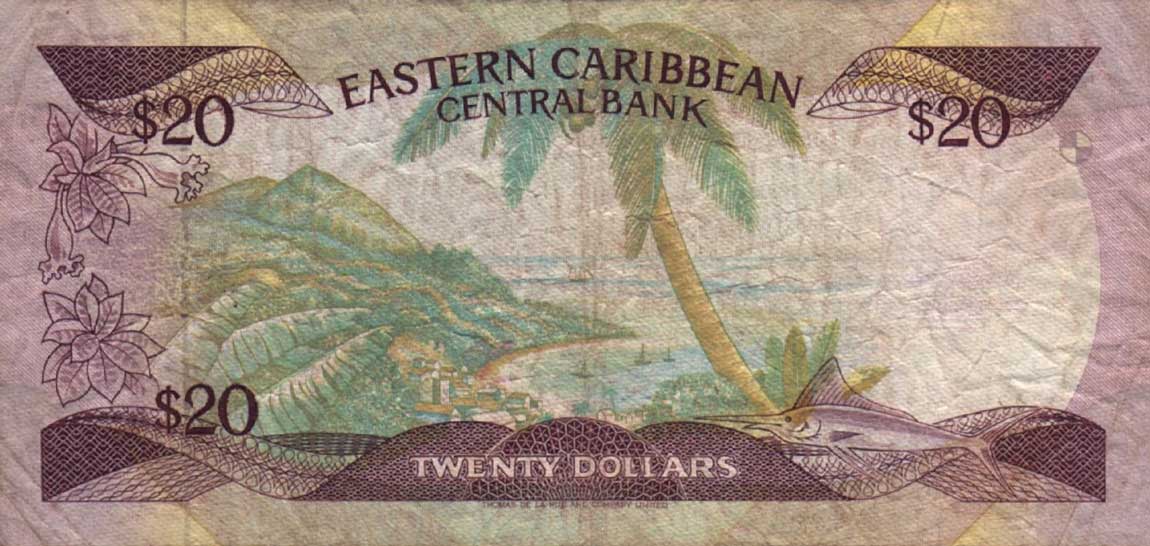 Back of East Caribbean States p24l2: 20 Dollars from 1988