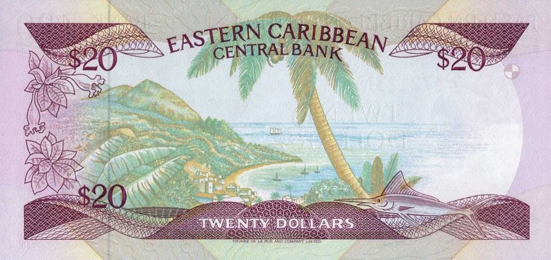 Back of East Caribbean States p24m1: 20 Dollars from 1988