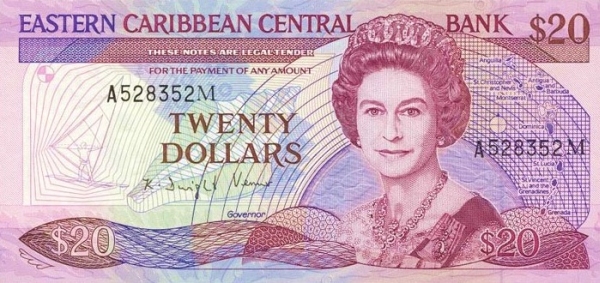 Front of East Caribbean States p24m2: 20 Dollars from 1988