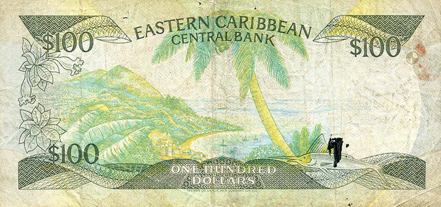 Back of East Caribbean States p25a1: 100 Dollars from 1988