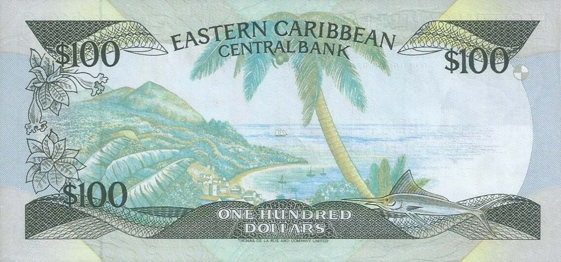 Back of East Caribbean States p25a2: 100 Dollars from 1988