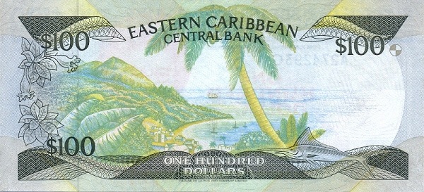 Back of East Caribbean States p25g: 100 Dollars from 1988