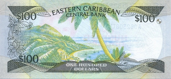 Back of East Caribbean States p25u: 100 Dollars from 1988