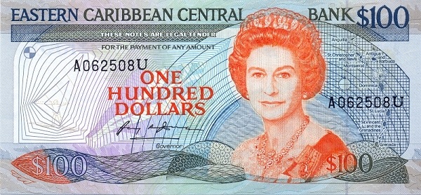 Front of East Caribbean States p25u: 100 Dollars from 1988