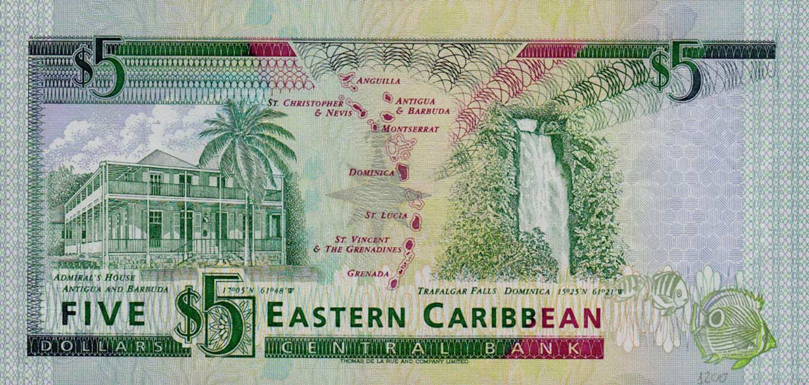 Back of East Caribbean States p26a: 5 Dollars from 1993