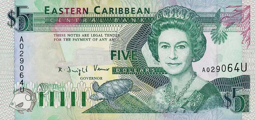 Front of East Caribbean States p26u: 5 Dollars from 1993