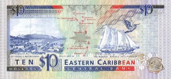 Back of East Caribbean States p27a: 10 Dollars from 1993