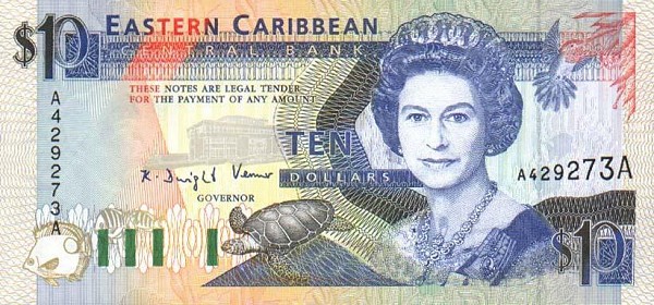 Front of East Caribbean States p27a: 10 Dollars from 1993