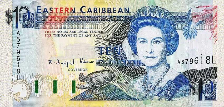 Front of East Caribbean States p27l: 10 Dollars from 1993