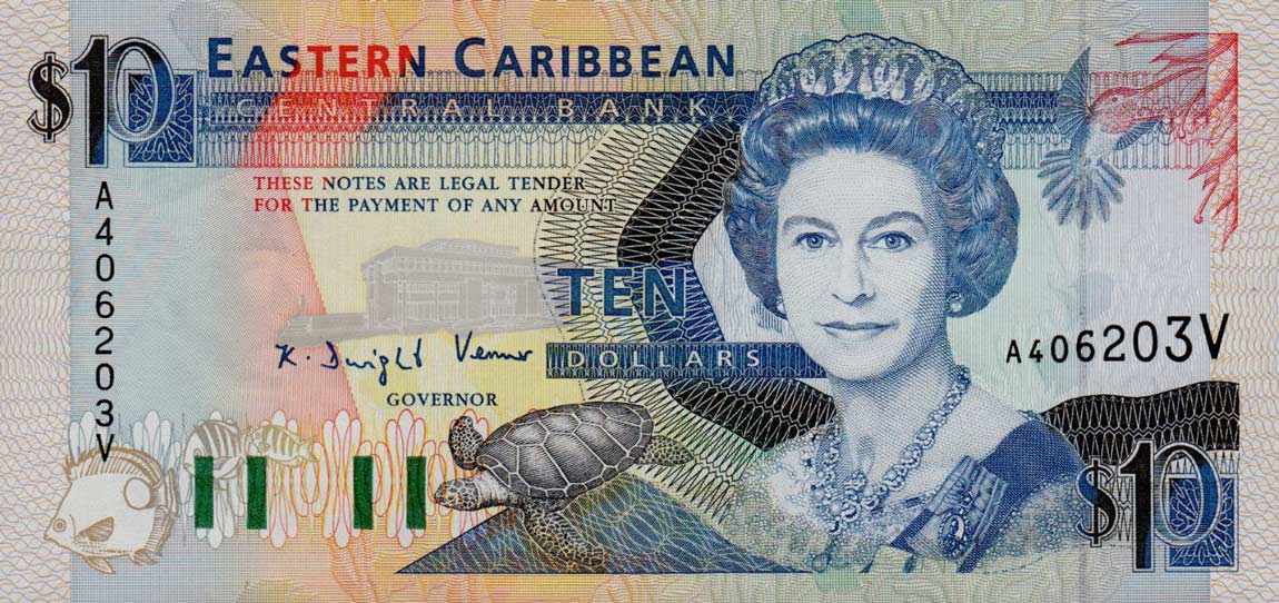 Back of East Caribbean States p27v: 10 Dollars from 1993