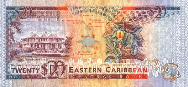 Back of East Caribbean States p28a: 20 Dollars from 1993