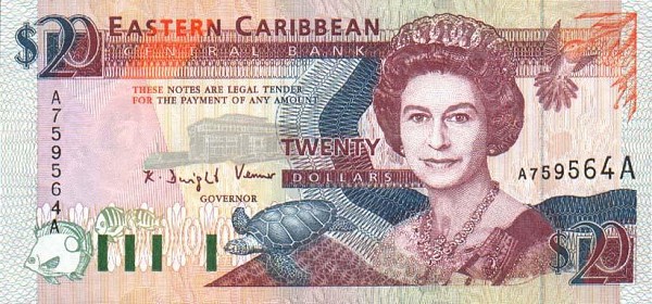 Front of East Caribbean States p28a: 20 Dollars from 1993