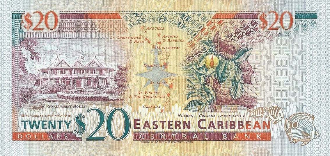 Back of East Caribbean States p28g: 20 Dollars from 1993