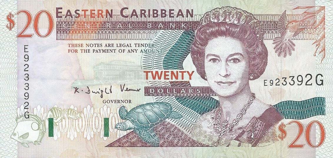 Front of East Caribbean States p28g: 20 Dollars from 1993