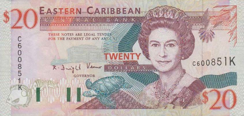 Front of East Caribbean States p28k: 20 Dollars from 1993