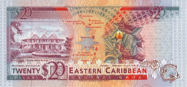 Back of East Caribbean States p28m: 20 Dollars from 1993