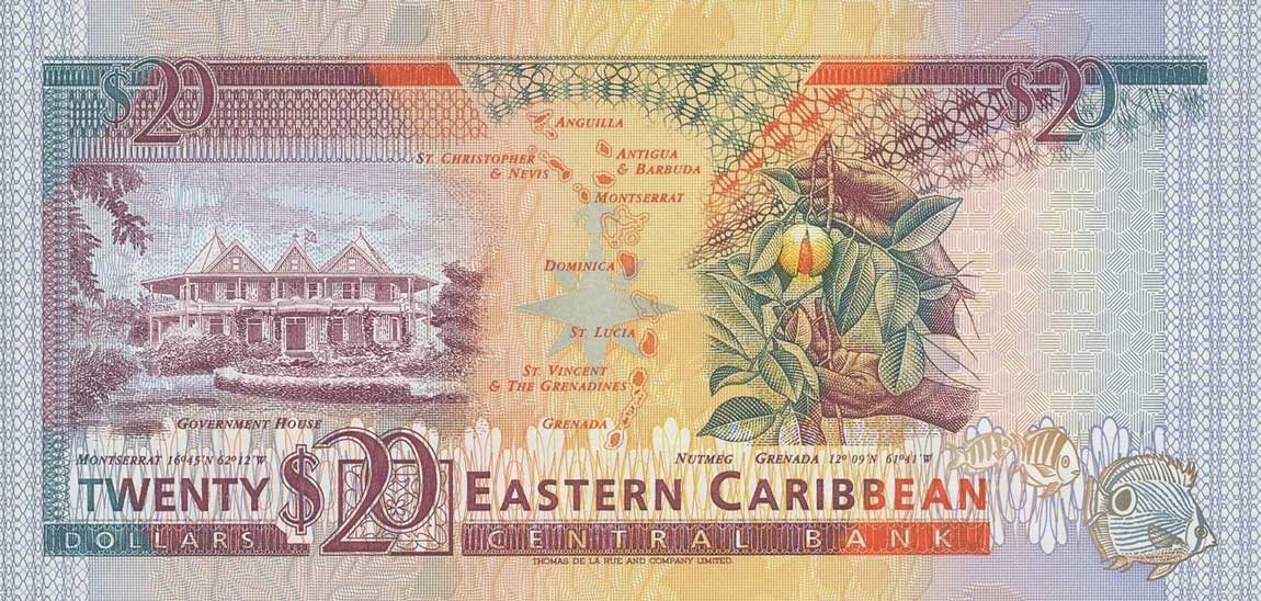 Back of East Caribbean States p28v: 20 Dollars from 1993