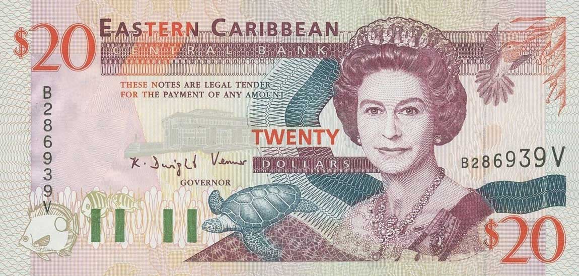 Front of East Caribbean States p28v: 20 Dollars from 1993