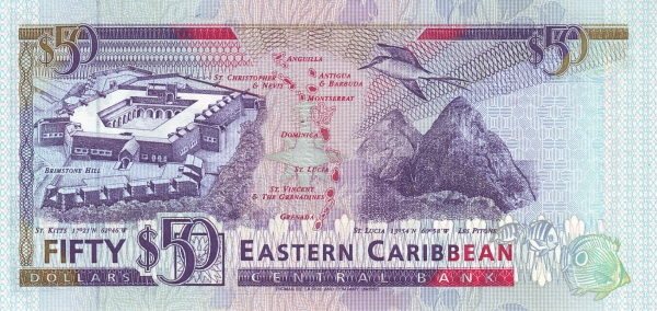 Back of East Caribbean States p29d: 50 Dollars from 1993