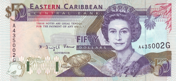 Front of East Caribbean States p29g: 50 Dollars from 1993