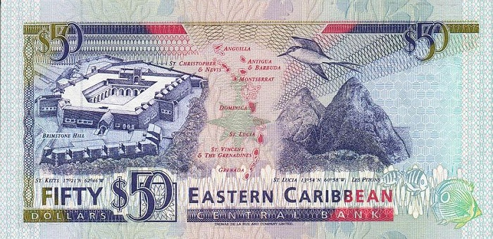 Back of East Caribbean States p29k: 50 Dollars from 1993