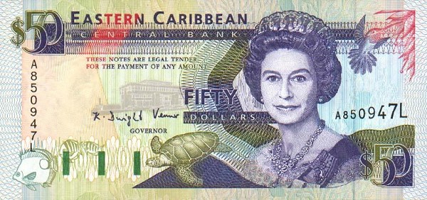 Front of East Caribbean States p29l: 50 Dollars from 1993