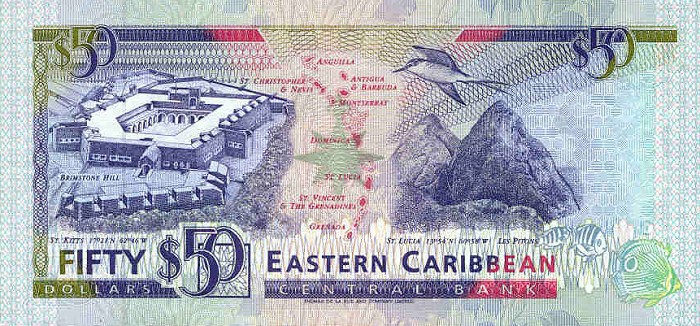 Back of East Caribbean States p29u: 50 Dollars from 1993