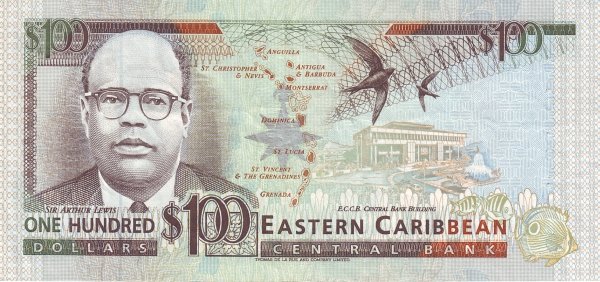 Back of East Caribbean States p30k: 100 Dollars from 1993