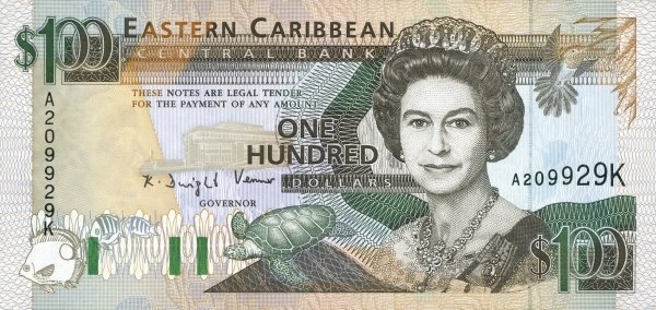 Front of East Caribbean States p30k: 100 Dollars from 1993