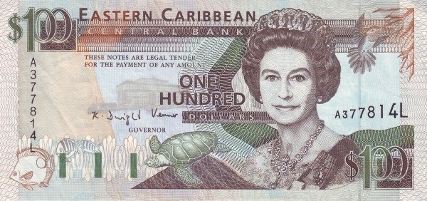 Front of East Caribbean States p30l: 100 Dollars from 1993