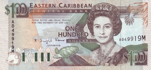 Front of East Caribbean States p30m: 100 Dollars from 1993