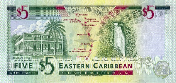 Back of East Caribbean States p31a: 5 Dollars from 1994