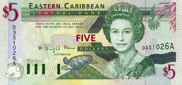 Front of East Caribbean States p31a: 5 Dollars from 1994