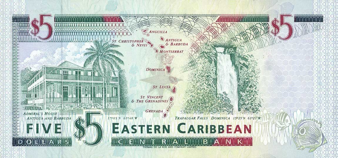 Back of East Caribbean States p31g: 5 Dollars from 1994