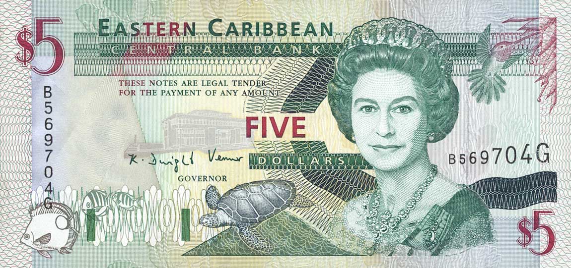 Front of East Caribbean States p31g: 5 Dollars from 1994