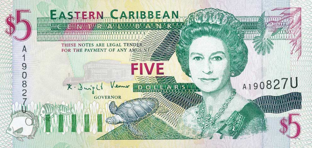 Front of East Caribbean States p31u: 5 Dollars from 1994