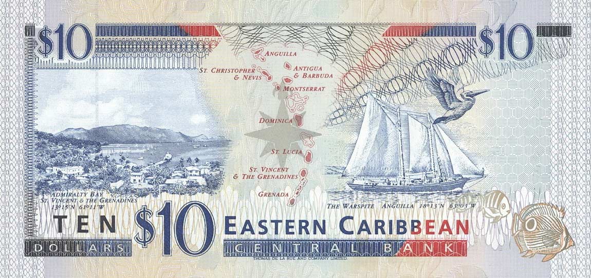 Back of East Caribbean States p32d: 10 Dollars from 1994