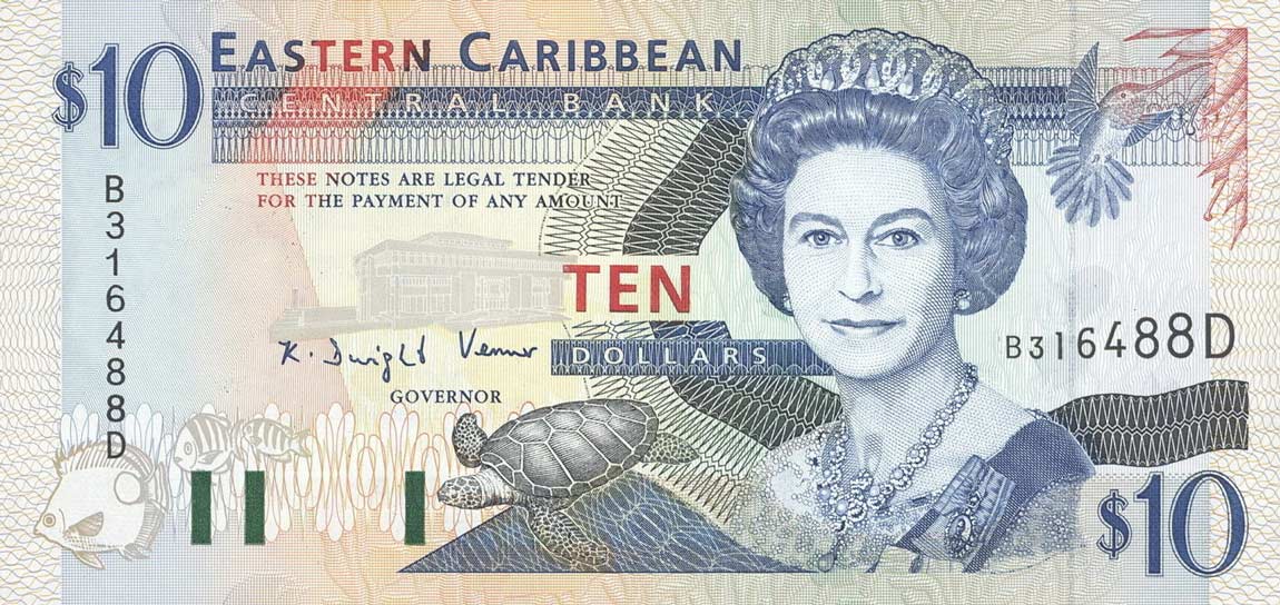 Front of East Caribbean States p32d: 10 Dollars from 1994