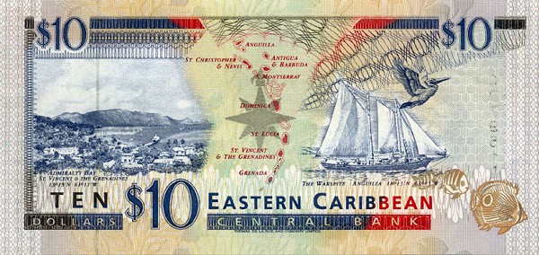 Back of East Caribbean States p32g: 10 Dollars from 1994