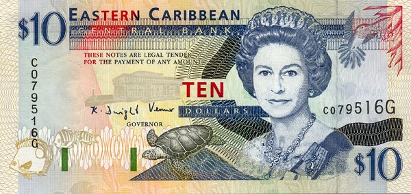 Front of East Caribbean States p32g: 10 Dollars from 1994