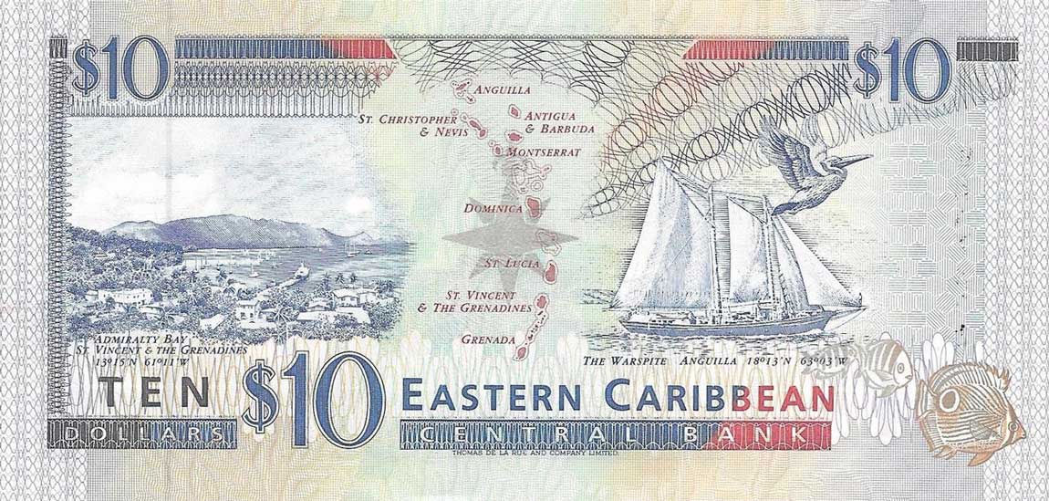 Back of East Caribbean States p32k: 10 Dollars from 1994