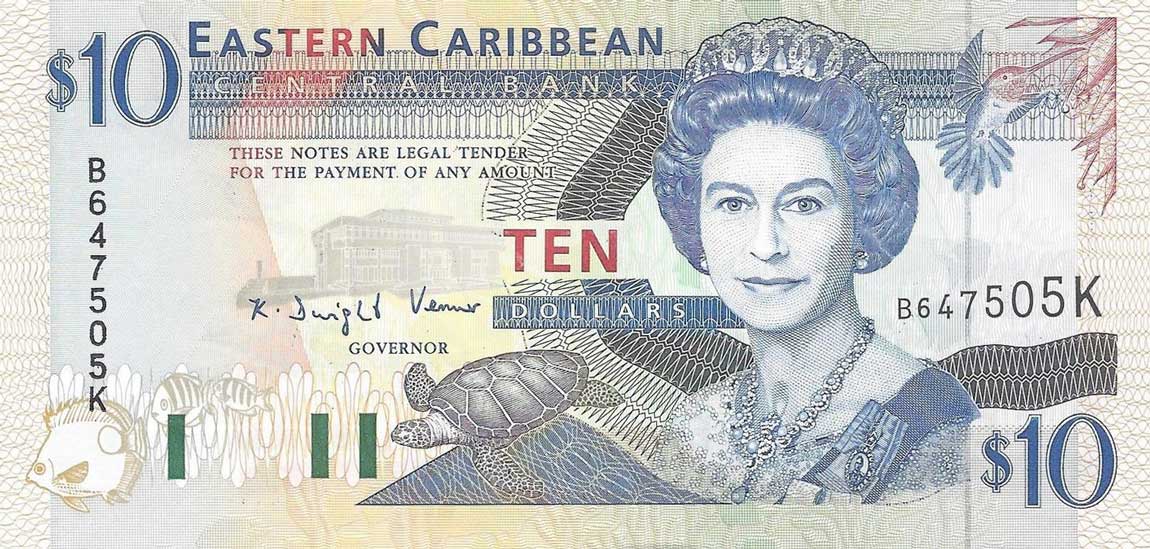 Front of East Caribbean States p32k: 10 Dollars from 1994