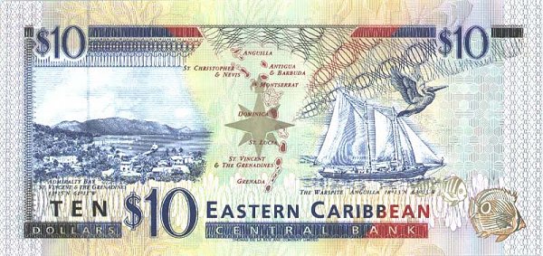 Back of East Caribbean States p32l: 10 Dollars from 1994