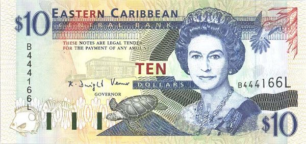 Front of East Caribbean States p32l: 10 Dollars from 1994