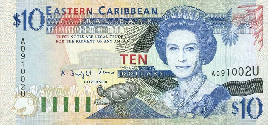 Front of East Caribbean States p32u: 10 Dollars from 1994