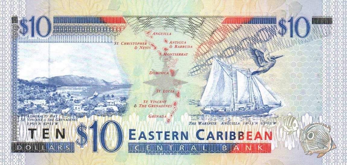 Back of East Caribbean States p32v: 10 Dollars from 1994