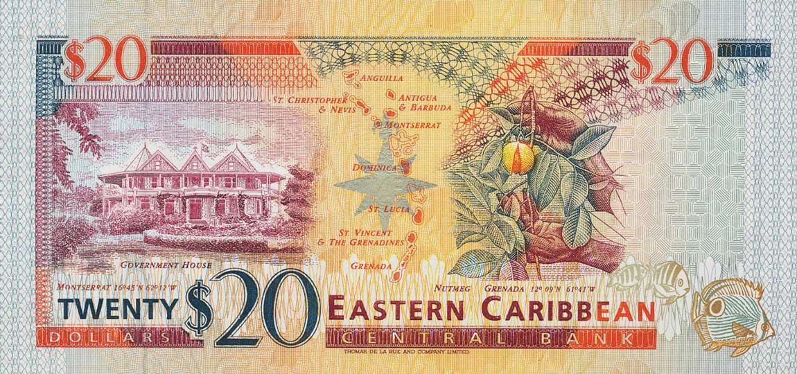 Back of East Caribbean States p33k: 20 Dollars from 1994