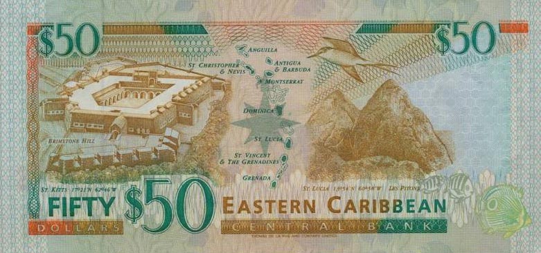 Back of East Caribbean States p34a: 50 Dollars from 1994