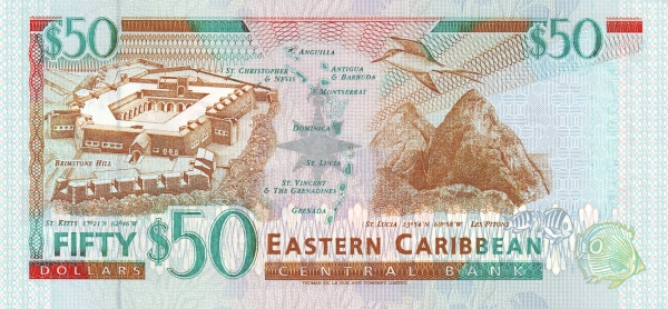 Back of East Caribbean States p34d: 50 Dollars from 1994